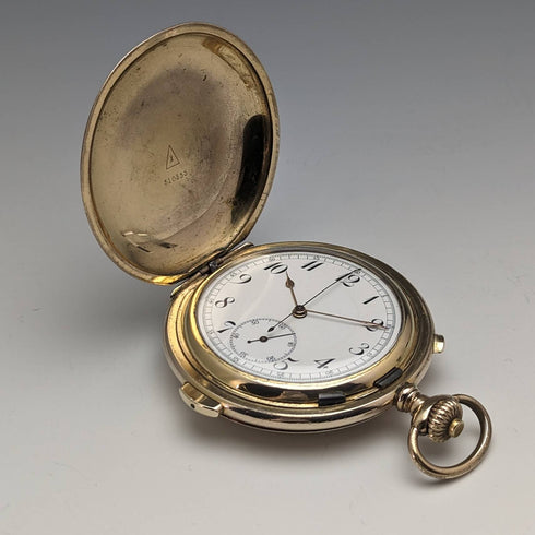 1918年頃 アンティーク Le Phare ミニッツリピーター&クロノグラフ 懐中時計 金張りハンターケース 整備済