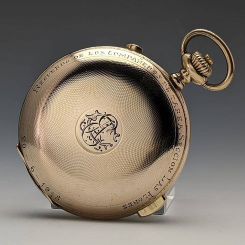 1918年頃 アンティーク Le Phare ミニッツリピーター&クロノグラフ 懐中時計 金張りハンターケース 整備済