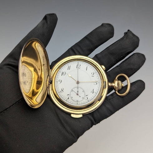 1918年頃 アンティーク Le Phare ミニッツリピーター&クロノグラフ 懐中時計 金張りハンターケース 整備済