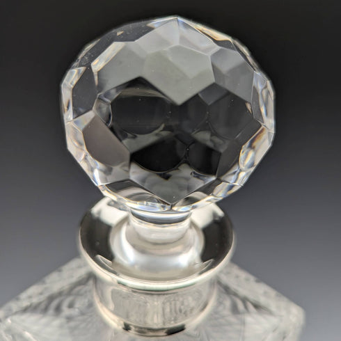 1982 British vintage cut glass square decanter with pure silver decoration CJ Vander