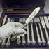 1877 British antique sterling silver cutlery 12 pairs total 1475g Francis Higgins wooden box