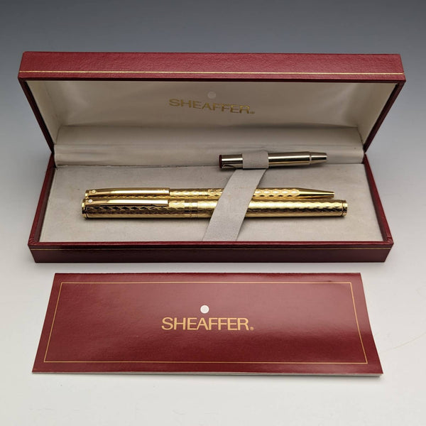 US Vintage Sheaffer Fountain Pen Gold Plated Fountain Pen and Ballpoint Pen Set with Case