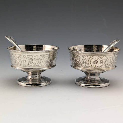 1870 年英國古董純銀鹽盤和勺子一對 80 克 Martin 和 Hall