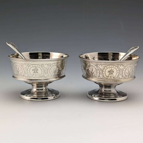 1870 年英國古董純銀鹽盤和勺子一對 80 克 Martin 和 Hall