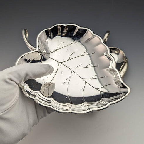 英國復古銀盤葉形碟一對