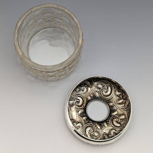 1910年 英国アンティーク 純銀蓋 カットガラスジャー J H Worrall and Son