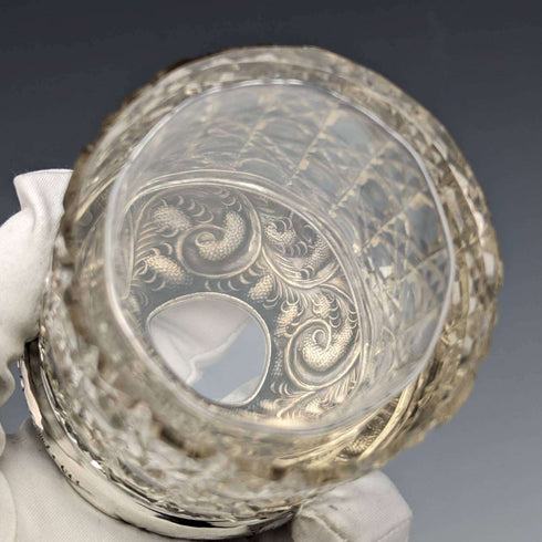1910 British antique pure silver lid cut glass jar JH Worrall and Son