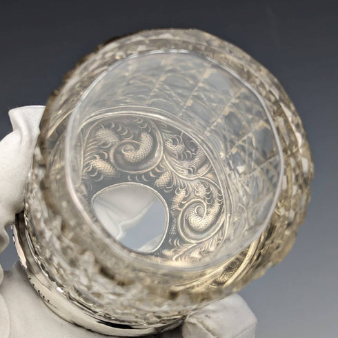 1910年 英国アンティーク 純銀蓋 カットガラスジャー J H Worrall and Son