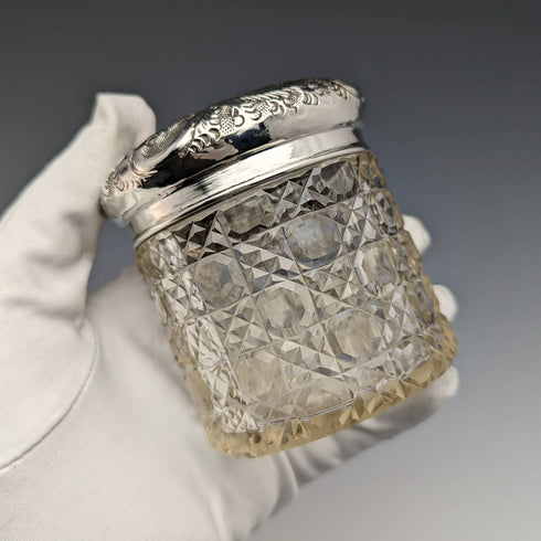 1910年 英国アンティーク 純銀蓋 カットガラスジャー J H Worrall and Son