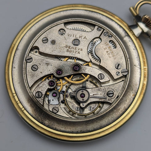 スイス ヴィンテージ WILKA 懐中時計 K18ゴールド 薄型オープンフェース 動作良好