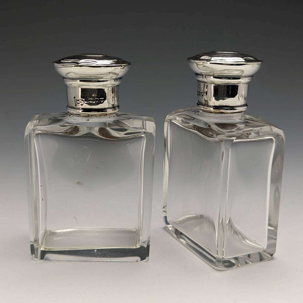 1915年 英国アンティーク 純銀蓋 ガラスボトルペア Walker and Hall