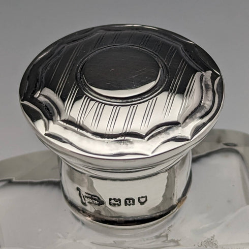 1915 British antique pure silver lid glass bottle pair Walker and Hall