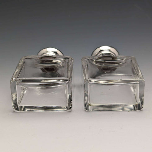 1915 British antique pure silver lid glass bottle pair Walker and Hall