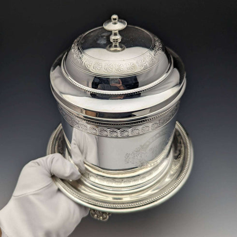 Around 1896 British Antique Silver Plated Biscuit Barrel Henry Bourne