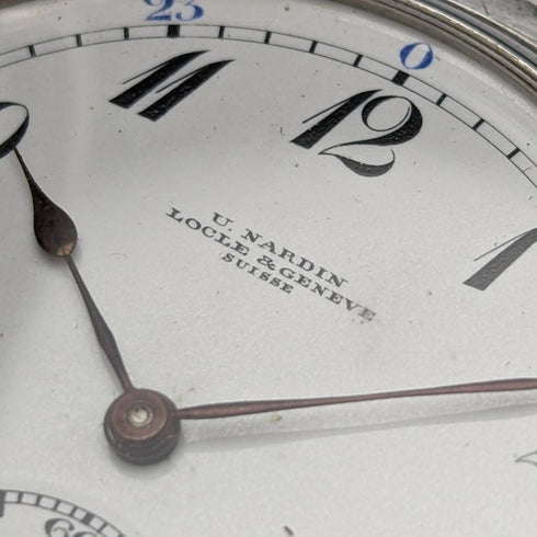 antique Ulysse Nardin pocket watch silver side hunter case works well