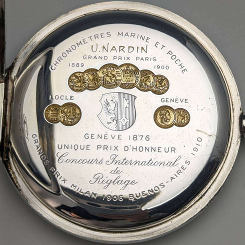 antique Ulysse Nardin pocket watch silver side hunter case works well