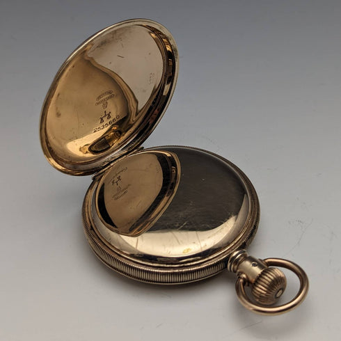 1896年 米国アンティーク エルジン 懐中時計 金張りハンターケース 動作良好
