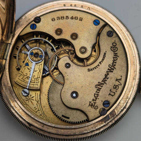 1896年 米国アンティーク エルジン 懐中時計 金張りハンターケース 動作良好