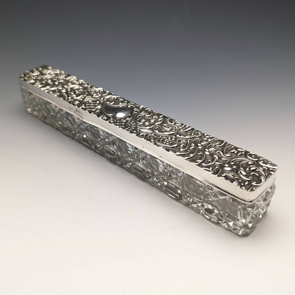 1906 British Antique Cut Glass Hat Pin Box with Sterling Silver Lid Henry Williamson