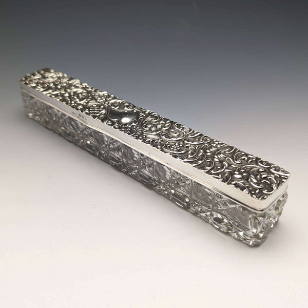 1906 British Antique Cut Glass Hat Pin Box with Sterling Silver Lid Henry Williamson