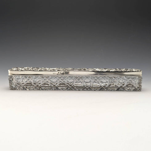 1906年 英国アンティーク カットガラス製 ハットピンボックス 純銀蓋 Henry Williamson