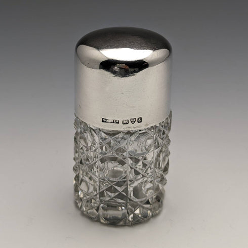 1905 British Antique Cut Glass Perfume Bottle Pure Silver Lid S Blankensee