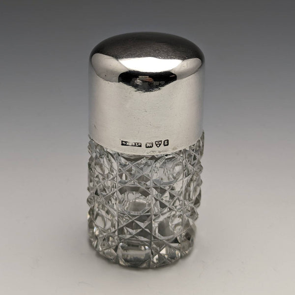1905 British Antique Cut Glass Perfume Bottle Pure Silver Lid S Blankensee