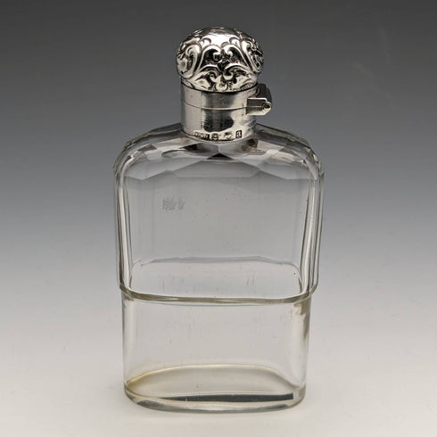 Frasco de cristal antiguo británico de 1900, tapa de plata de ley, R W Forsyth