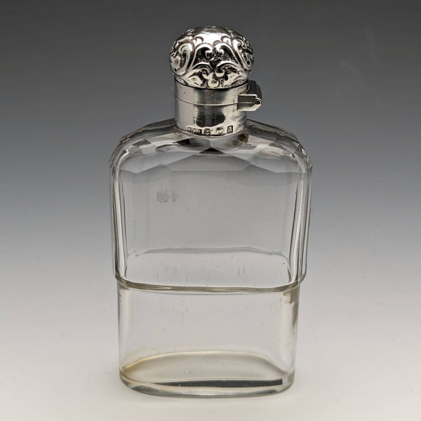 1900 British Antique Glass Flask Pure Silver Lid RW Forsyth