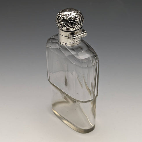 1900年 英国アンティーク ガラス製 フラスコ 純銀蓋 R W Forsyth