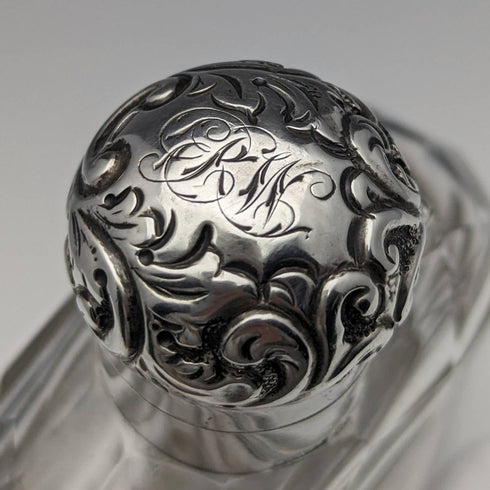 1900年 英国アンティーク ガラス製 フラスコ 純銀蓋 R W Forsyth