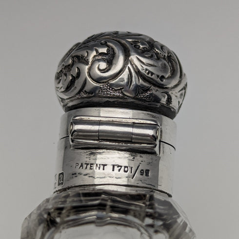 Frasco de cristal antiguo británico de 1900, tapa de plata de ley, R W Forsyth