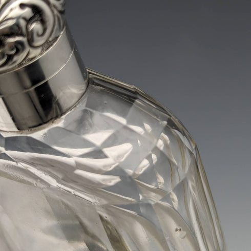 Frasco de cristal antiguo británico de 1900, tapa de plata de ley, R W Forsyth