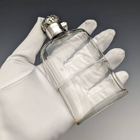 Frasco de cristal antiguo británico de 1900, tapa de plata de ley, R W Forsyth