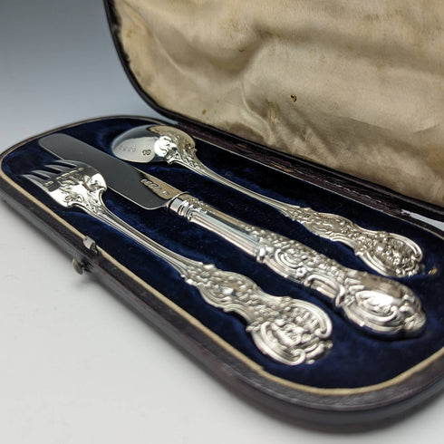 1854年 英国アンティーク 純銀製クリスニングカトラリーセット ケース入 George Willaim Adams