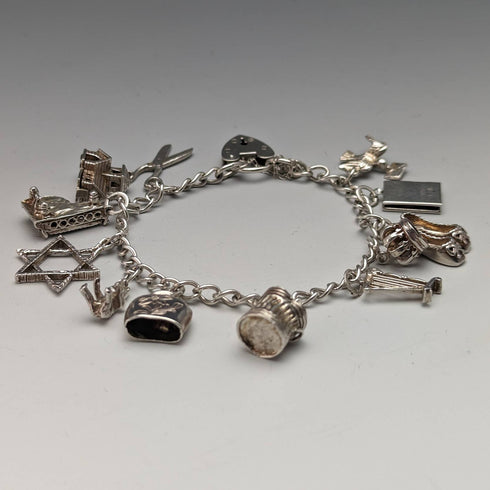 British vintage sterling silver charm bracelet 31g