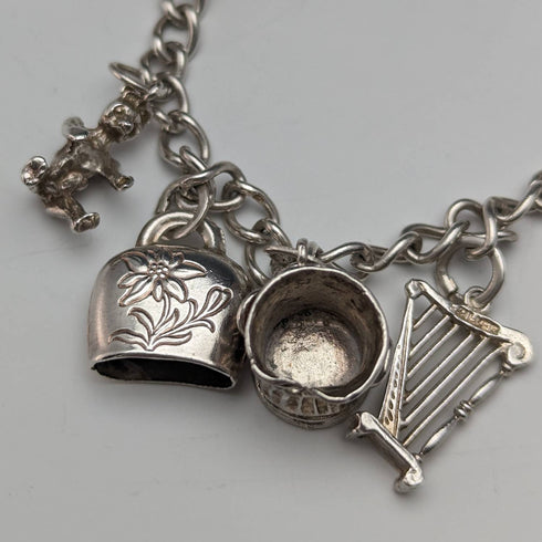 British vintage sterling silver charm bracelet 31g