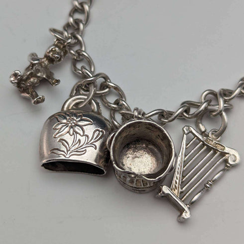 British vintage sterling silver charm bracelet 31g