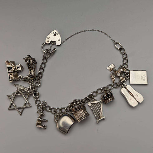 British vintage sterling silver charm bracelet 31g