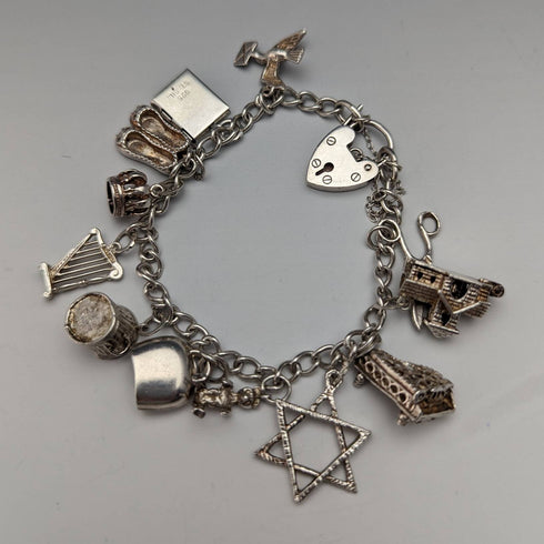 British vintage sterling silver charm bracelet 31g