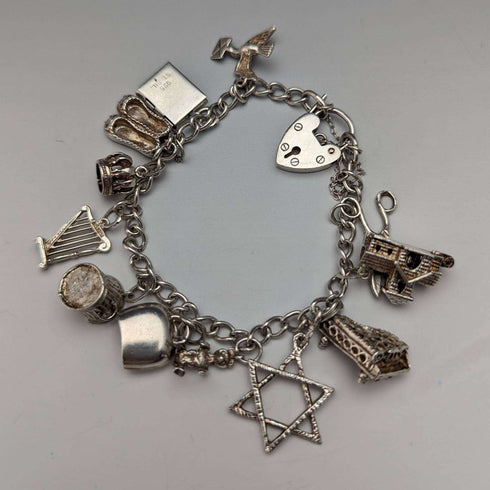 British vintage sterling silver charm bracelet 31g