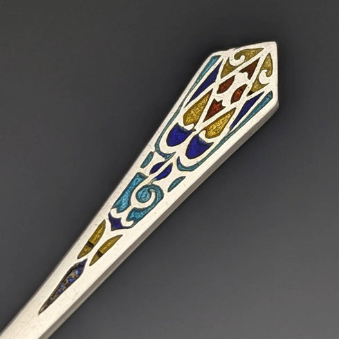 1930s British Vintage Sterling Silver Enameled Teaspoon Set of 6