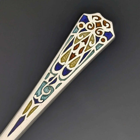 1930s British Vintage Sterling Silver Enameled Teaspoon Set of 6
