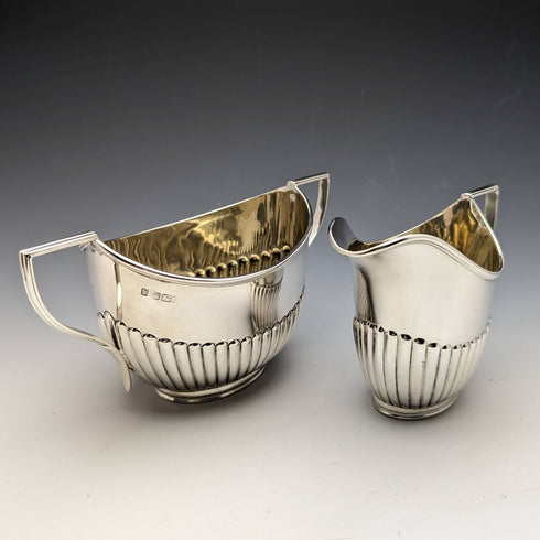 1902 British Antique Sterling Silver Sugar Pot & Cream Jug Total 294g Fordham & Faulkner