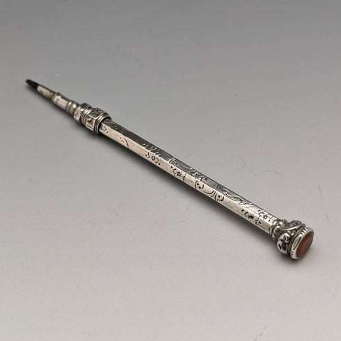 古董自动铅笔 镀银 玻璃装饰 伸缩式63-81mm
