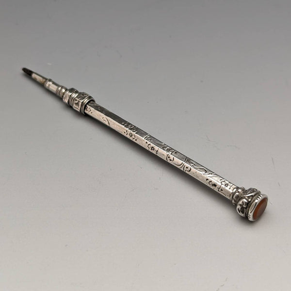 Antique Mechanical Pencil Silver Plated Glass Decor Telescoping 63-81mm
