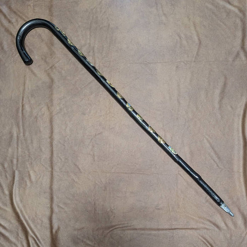 ヴィンテージ 紳士用大型ステッキ 杖 ヨーロッパ周遊バッジ 曲がりハンドル 94cm