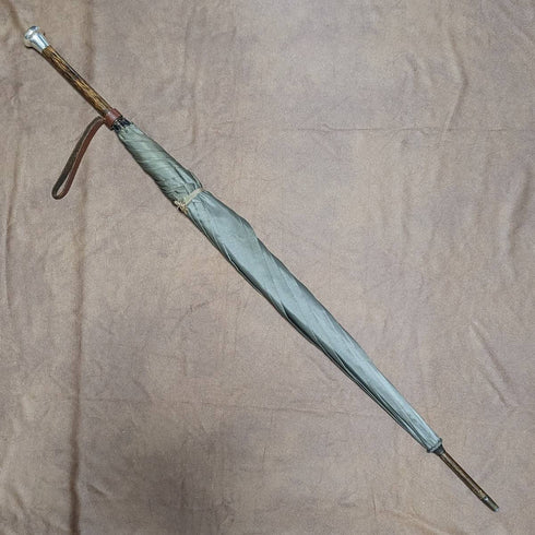 1919年 英国アンティーク 紳士用ブアンブレラ グリーン 純銀製 丸ハンドル 87cm