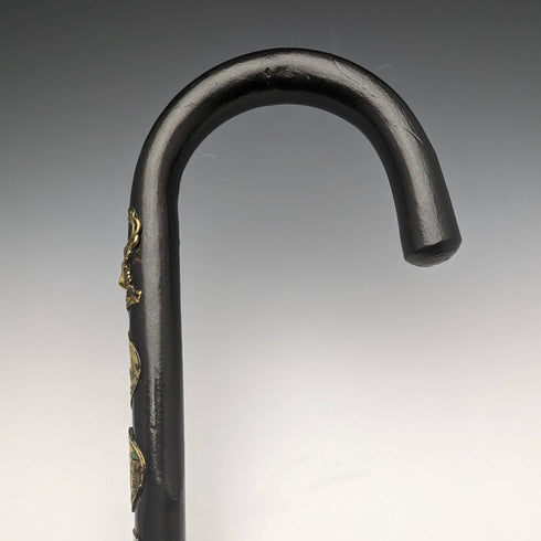 ヴィンテージ 紳士用大型ステッキ 杖 ヨーロッパ周遊バッジ 曲がりハンドル 94cm