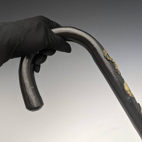 ヴィンテージ 紳士用大型ステッキ 杖 ヨーロッパ周遊バッジ 曲がりハンドル 94cm